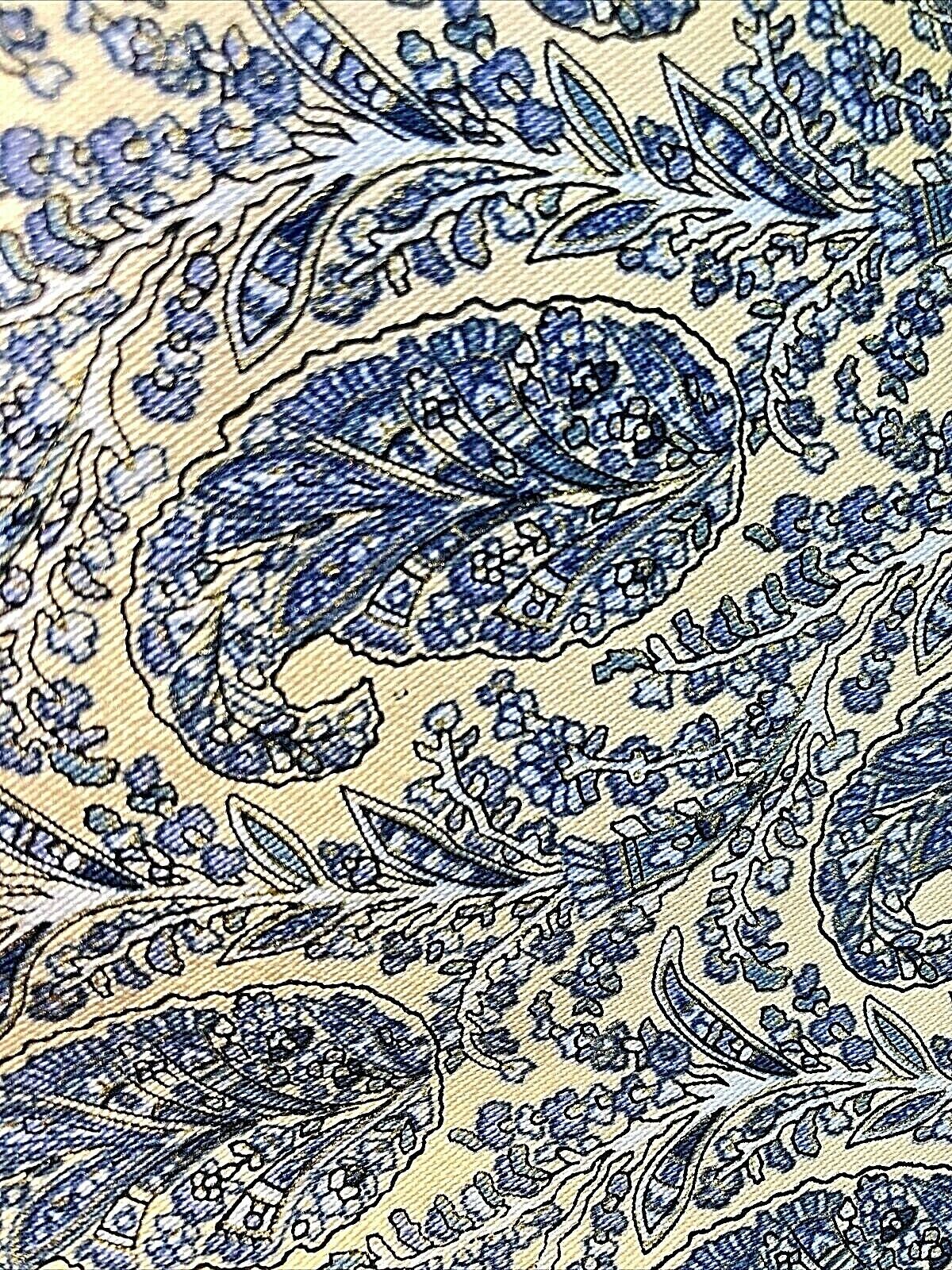 vtg Blue Paisley floral pattern Beige cotton Zepel Mill Creek fabric 5.5 yds