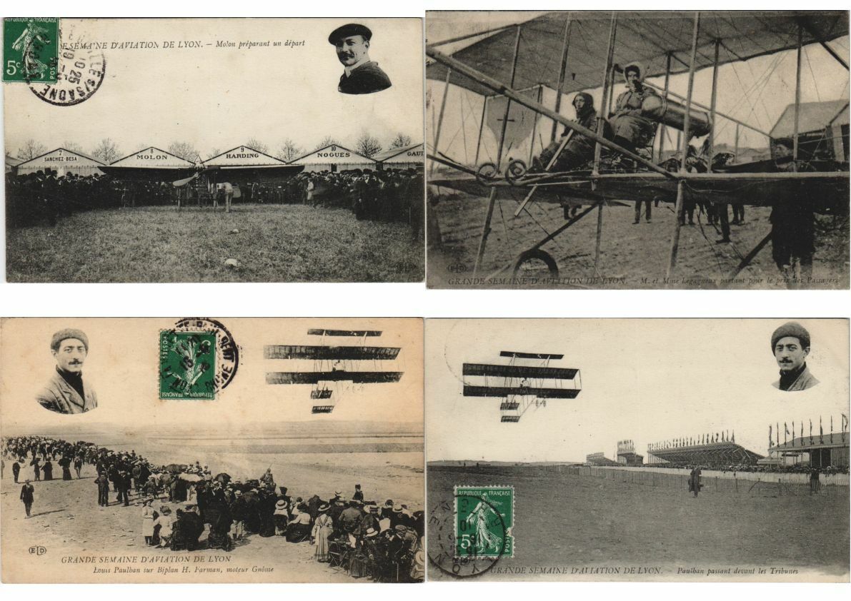 EARLY AVIATION, AIRCRAFT LYON FRANCE 13 Vintage Postcards Pre-1920 (L3001)