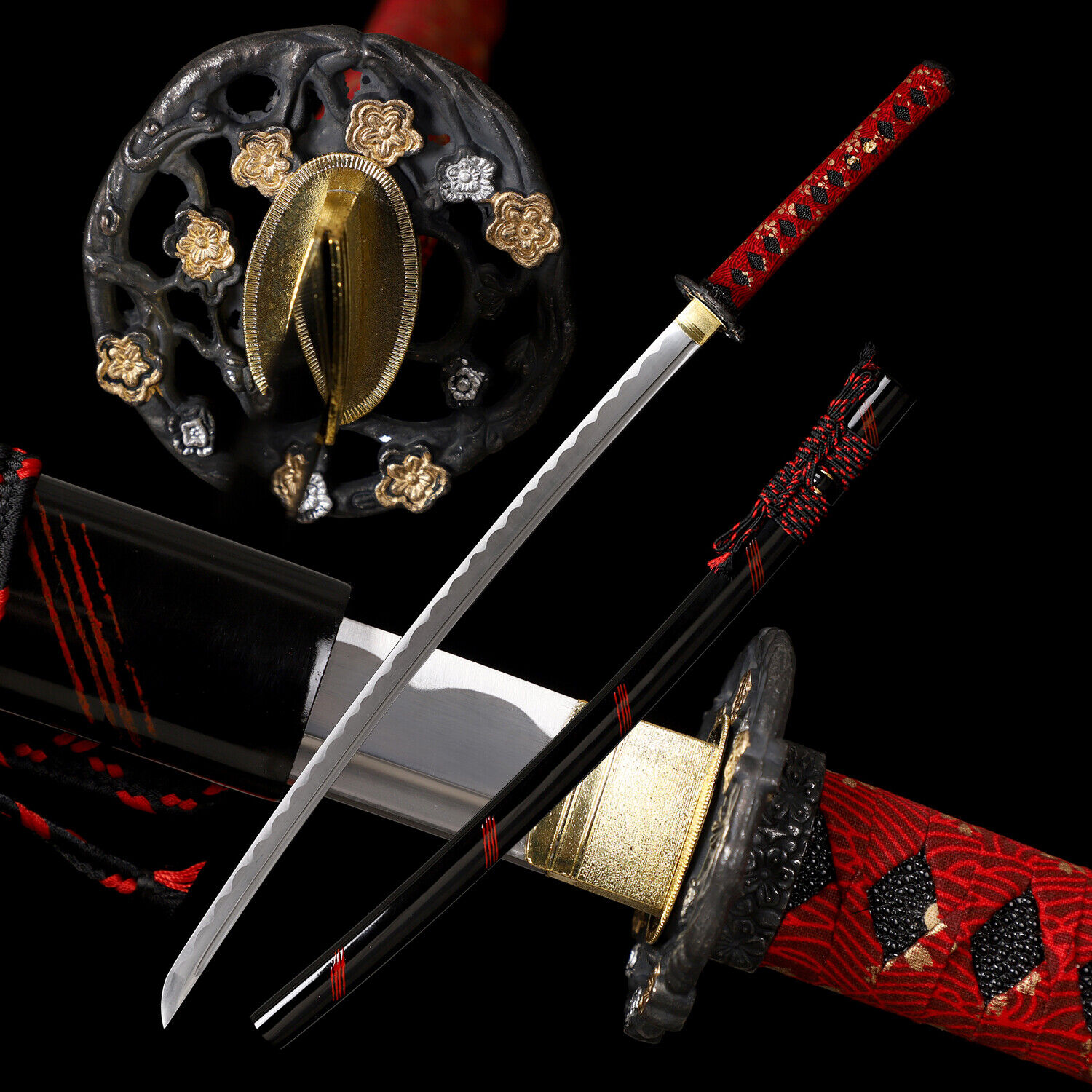 40\'\' Red 1095 Steel Katana Sharp Battle Ready Japanese Samurai Full Tang Sword