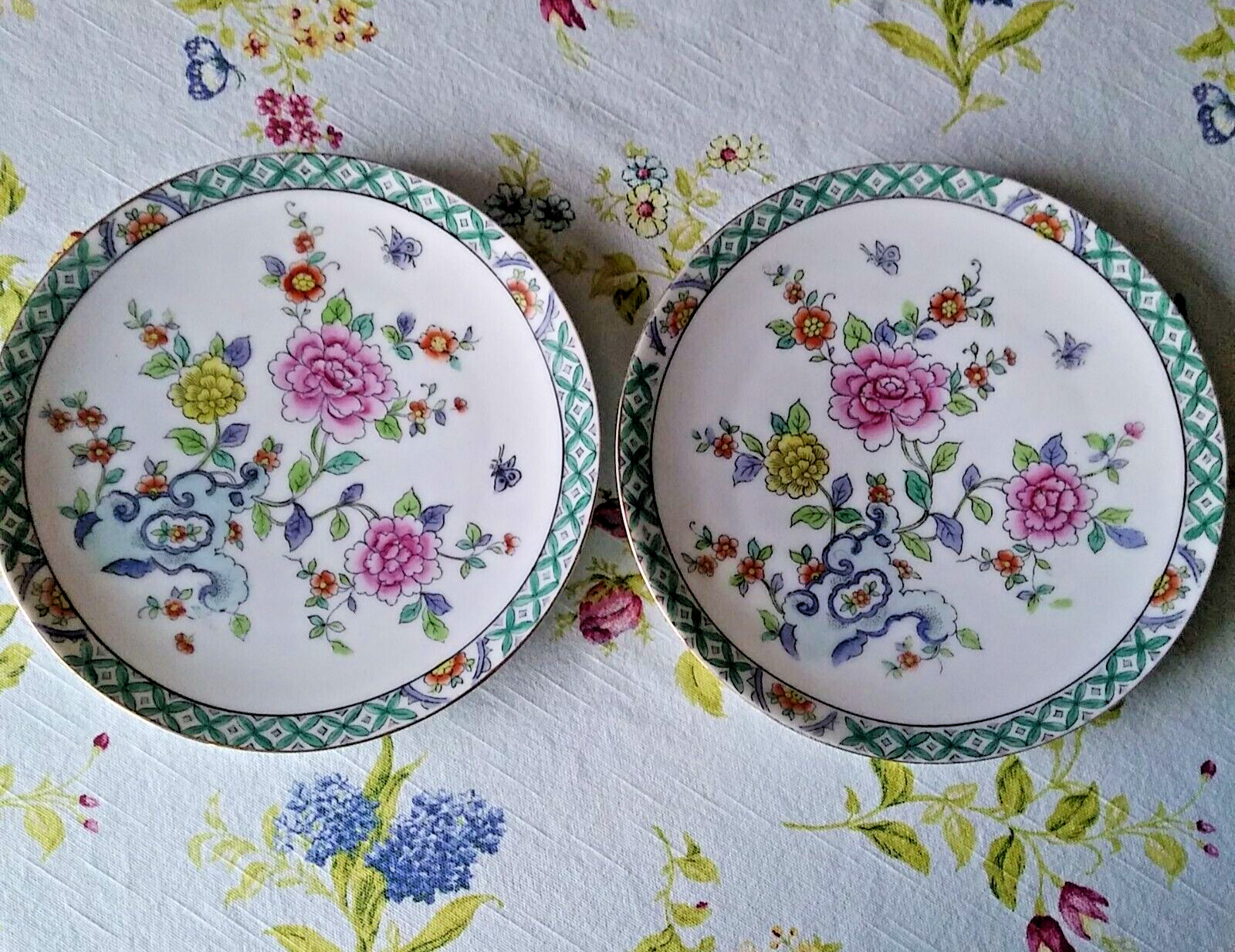 2 Vtg.Suhl Prussian China Porcelain Gold Trim floral design plates-Germany
