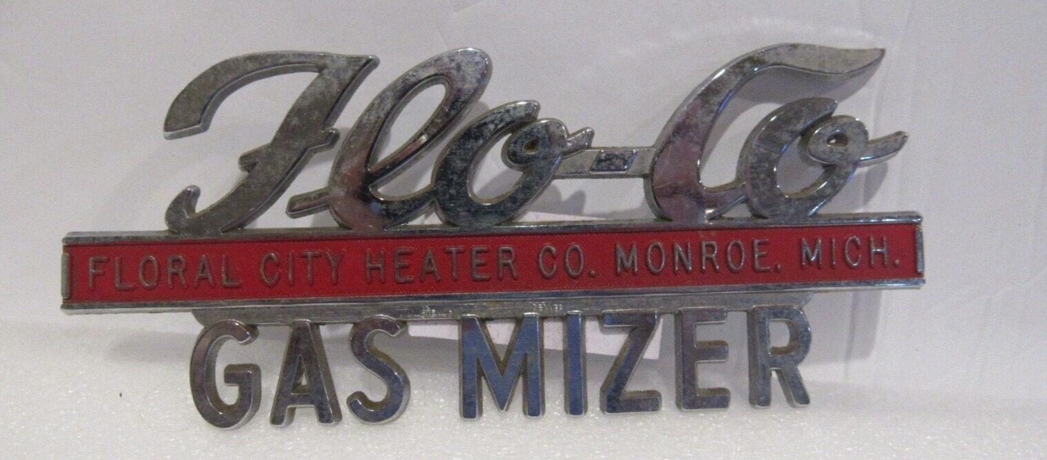 Vintage Flo-Co Floral City Heater Gas Mizer Monroe Michagan Chrome Emblem