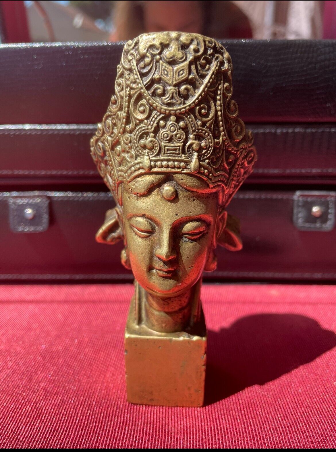 Antique Oriental Stamp in bronze with Princess head motif. Very Rare, Asia