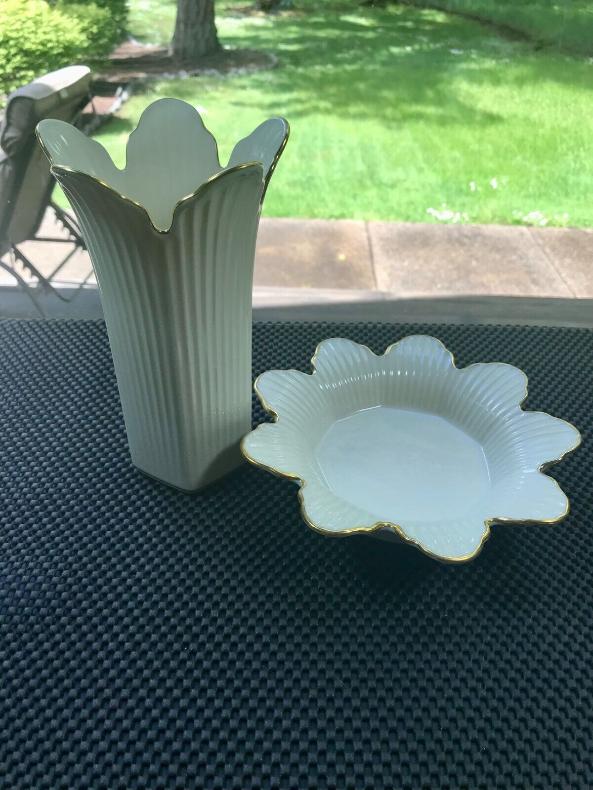 Lenox Meridian Collection Vase &Trinket Candy Dish Cream Ribbed Giftware Vintage