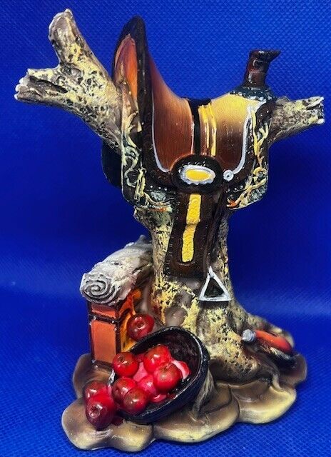 Vintage Western Cowboy Saddle on Tree w/ Supplies Figurine