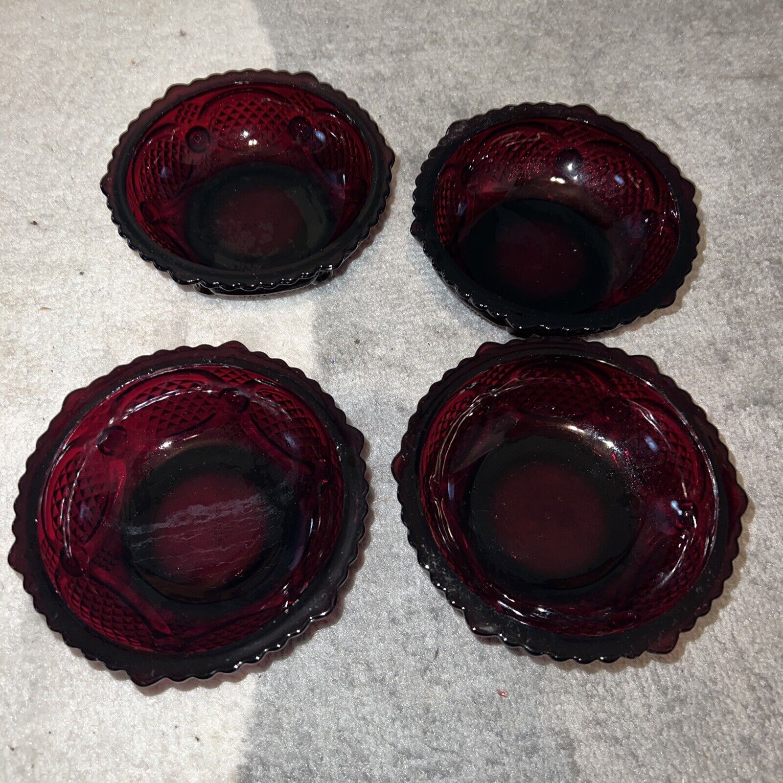 Vtg Avon Cape Cod Dessert Bowl 5” ruby red glass AVON 1876 Cape Cod x4