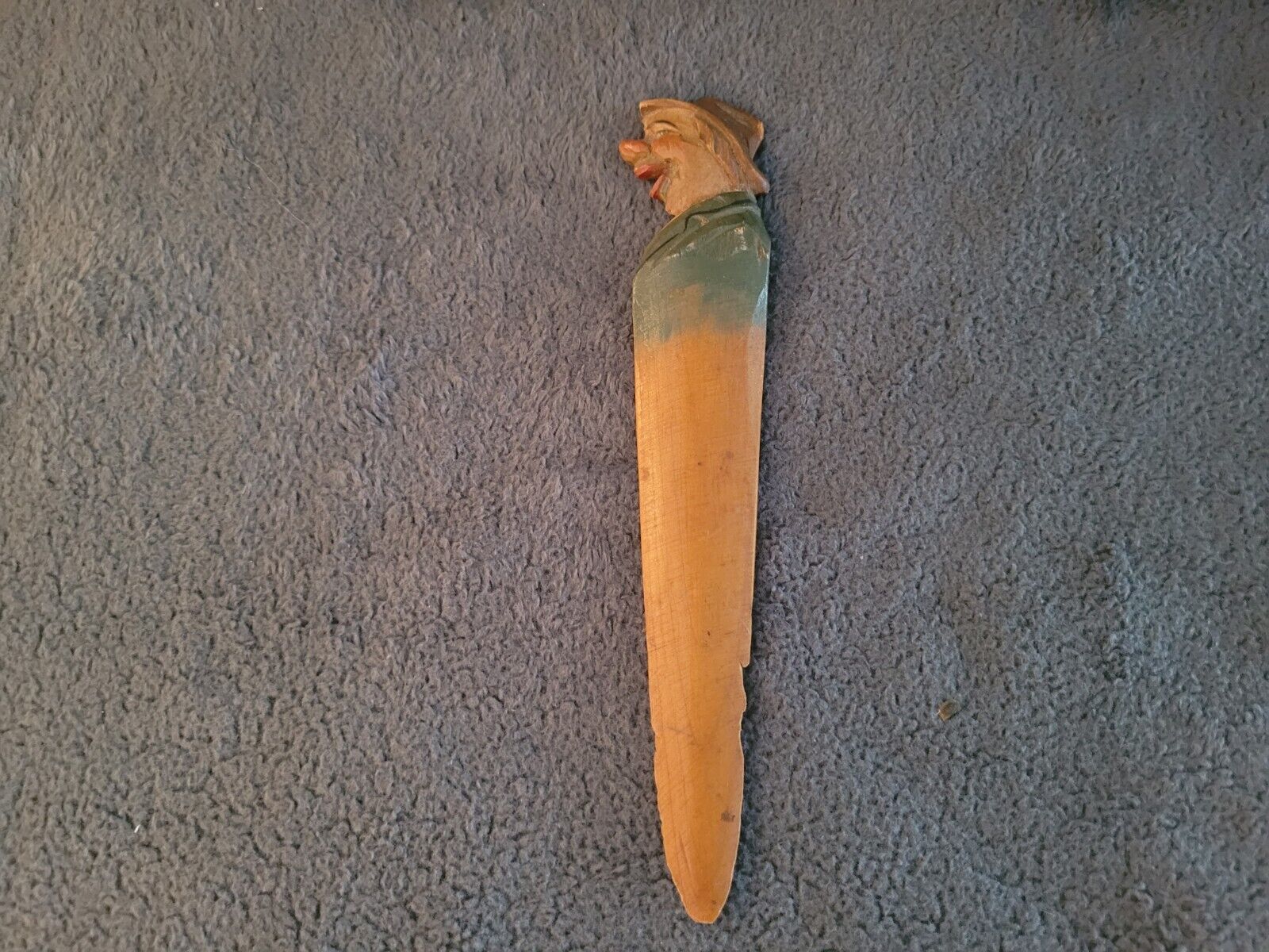 UNIQUE AWESOME Vintage Wood Letter Opener with Hobo on Top - RARE ANTIQUE