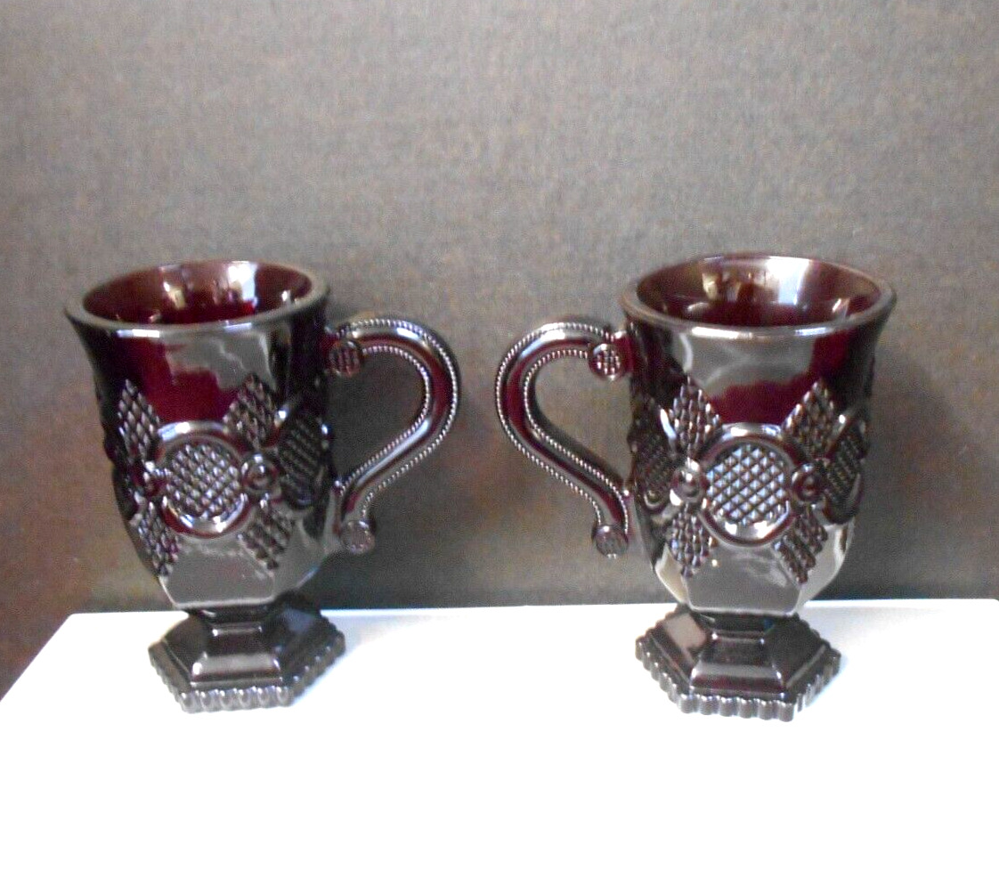Two Avon 1876 Cape Cod Ruby Red Footed Irish Coffee Mug Red Glass Vintage
