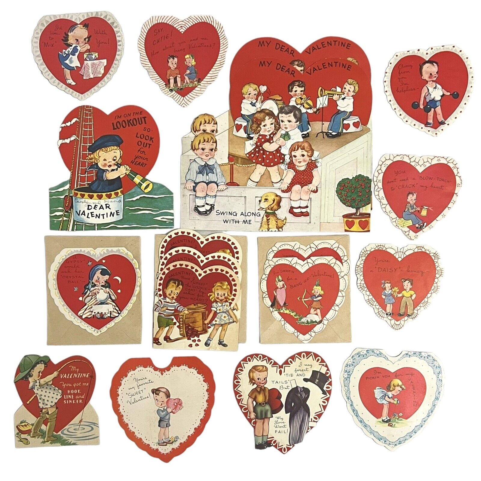 Vtg Unsigned A-Meri-Card Valentines Cards Lot Of 18 Die Cut Stand Up Paper Doll