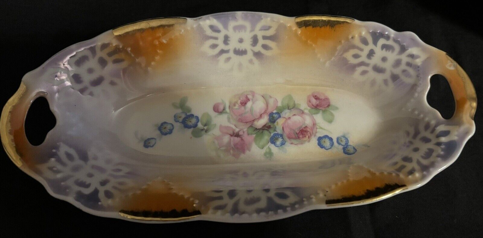 Vintage Rare German Relish Dish Porcelain Luster Serving Bowl W/gold Accents