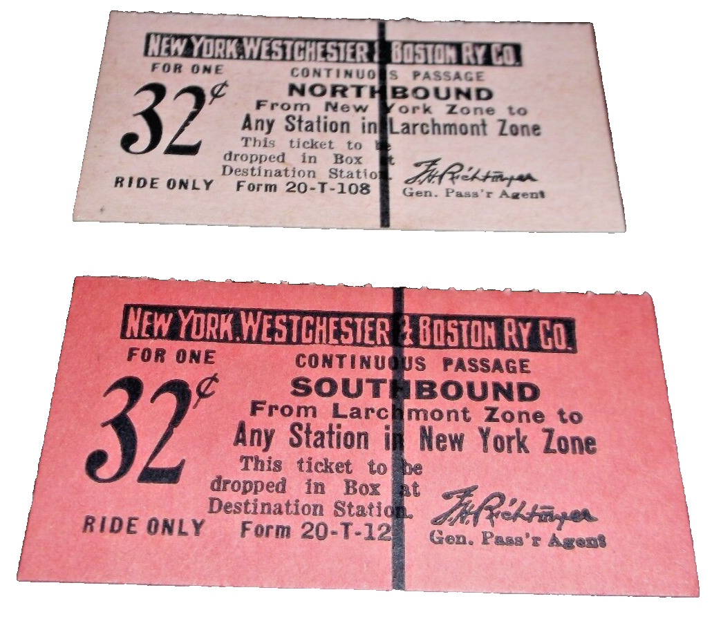NEW YORK WESTCHESTER & BOSTON RAILWAY NYW&B LARCHMONT ZONE TICKETS