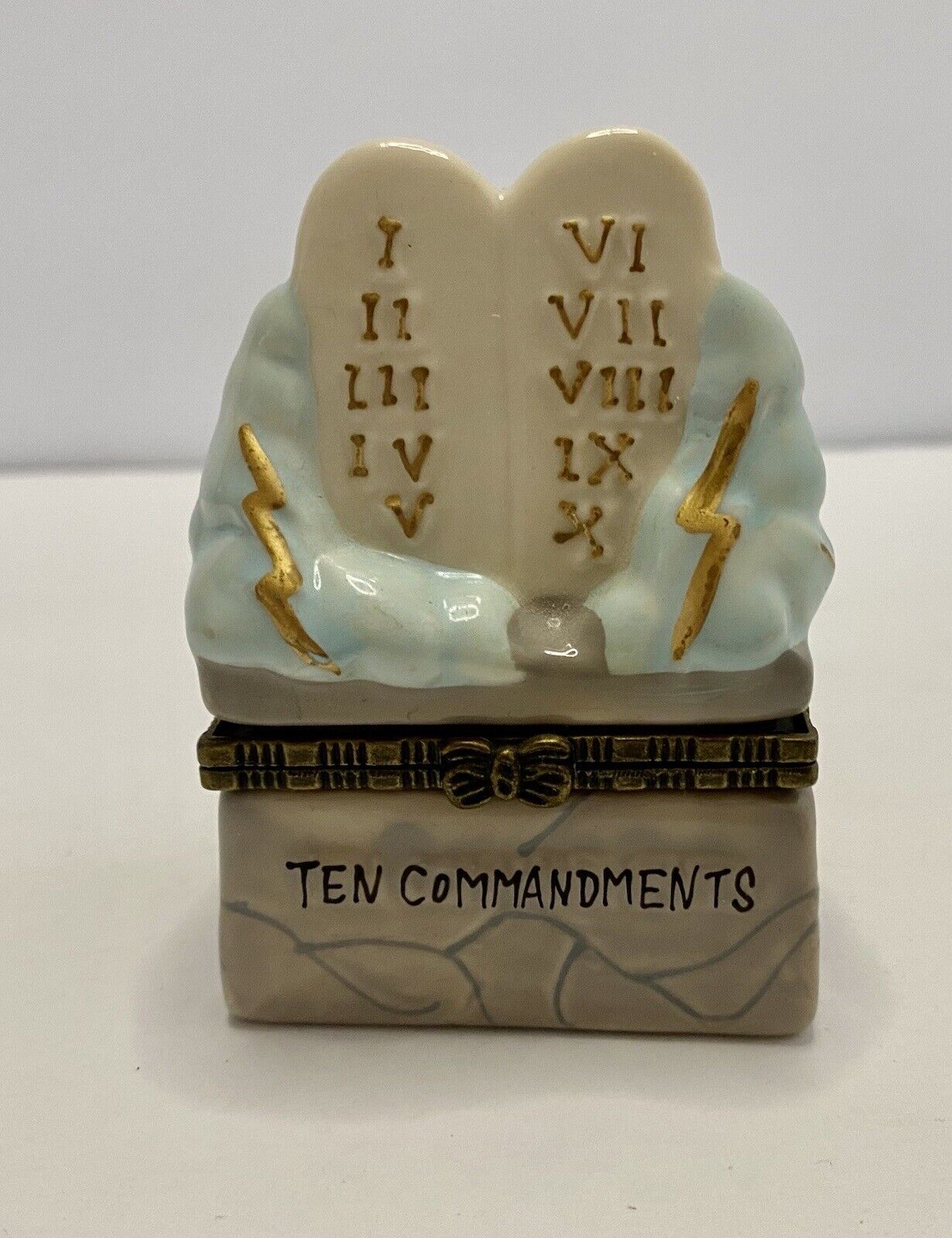 Vintage Trinket Box Ten Commandments Porcelain Hinged Lid