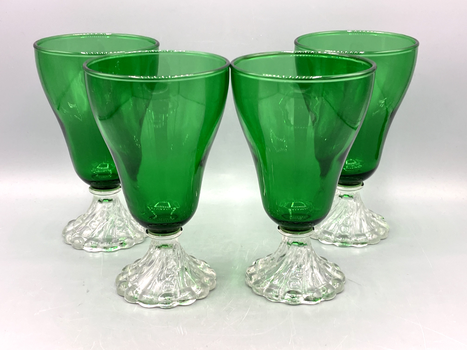 Set of Four Anchor Hocking Green Burple Iced Tea  Water Glass Goblets 6\