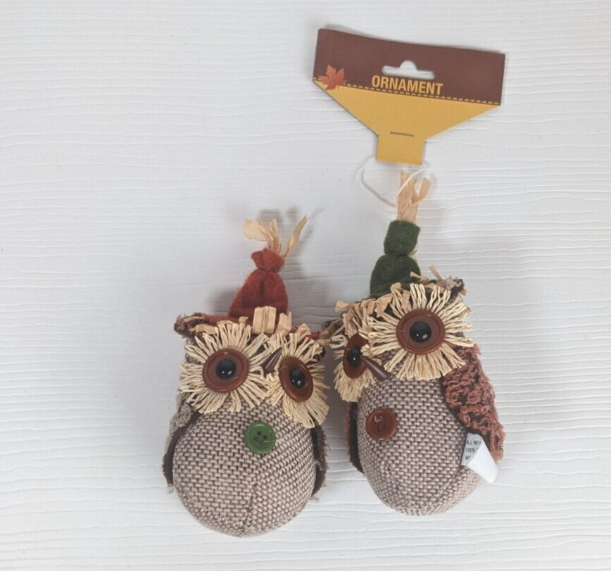 pair of Primitive OWLS scarecrow Witch Hat Ornie Bowl Filler FOLK ART Decor fall