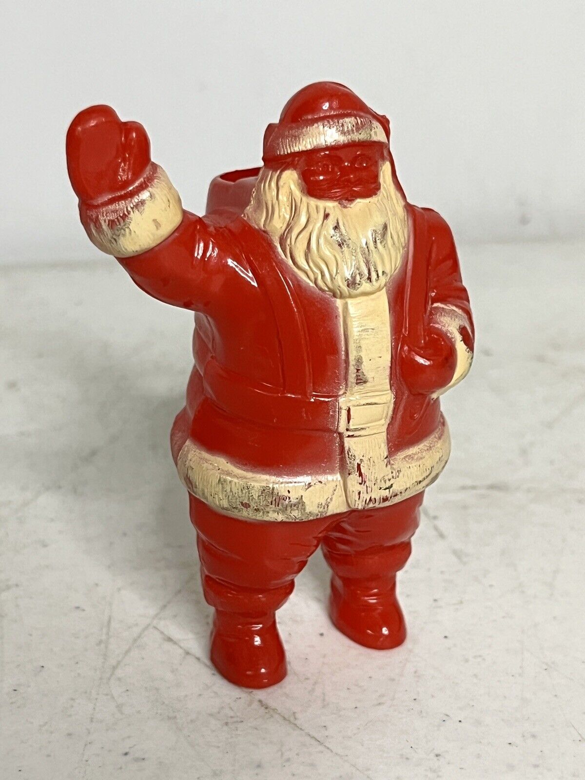 Vintage Plastic Waving Santa Candy Holder 3.5”  - No Candy Included