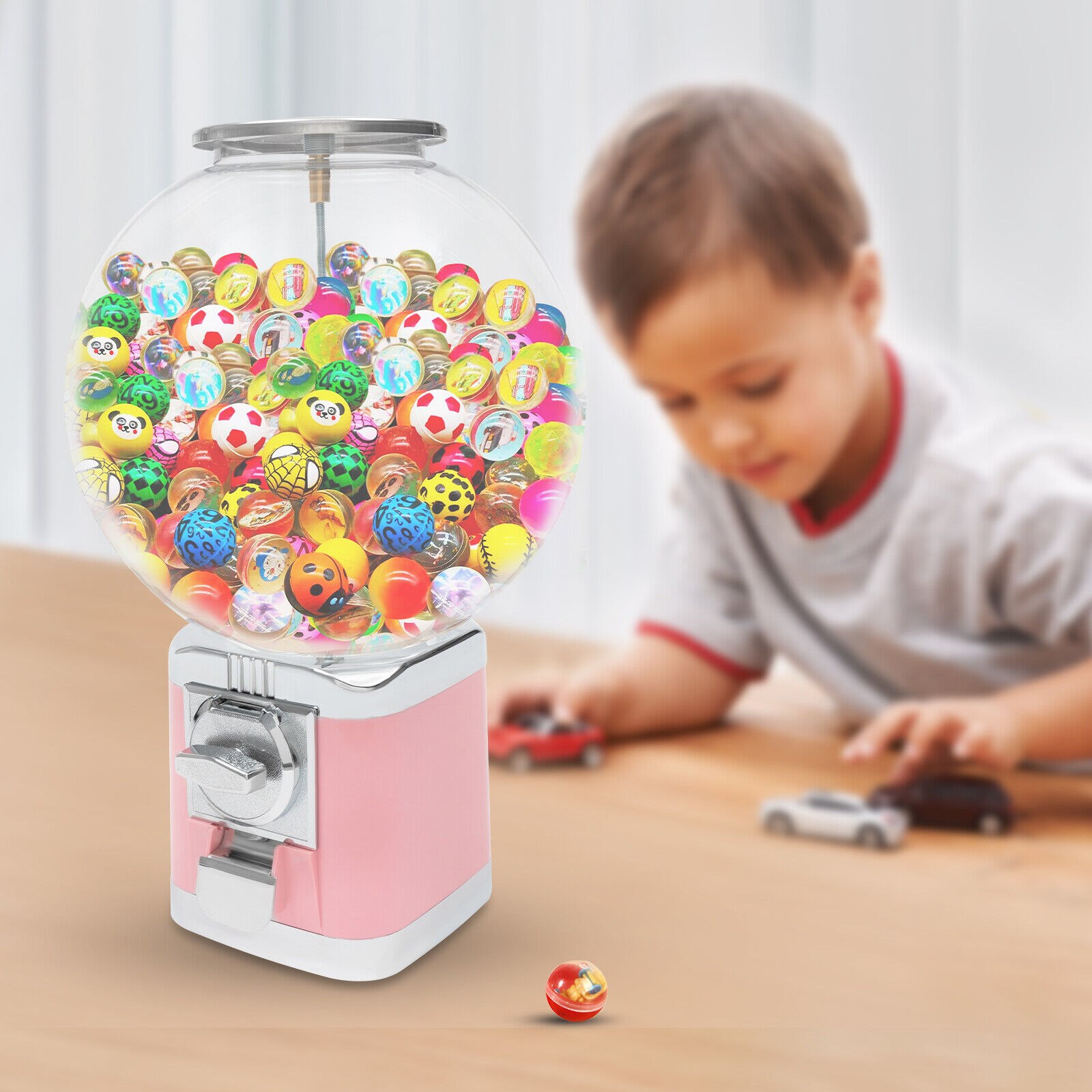 Pink Gumball Machine Coin Bank Big Capsule Toys Candy Dispenser Vending Machine