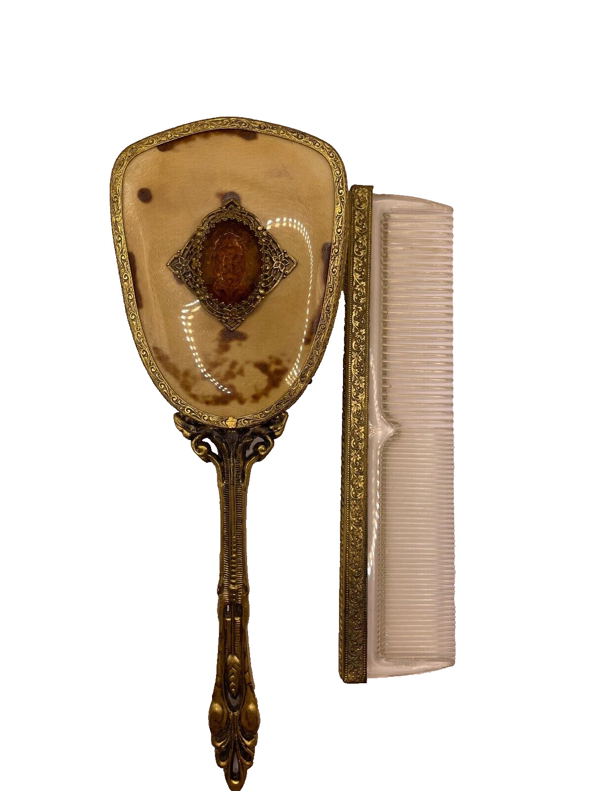 Made in USA Vintage Gemlite Art Deco Brush & Comb Set