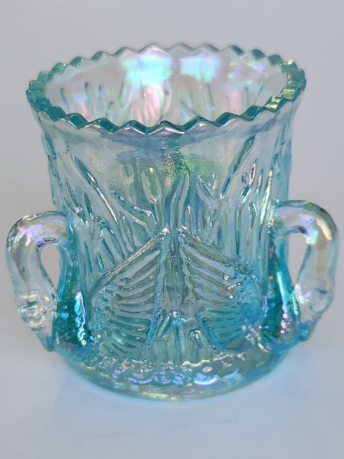 Vintage Toothpick Holder Blue Opalescent Carnival Glass Westmoreland Swan