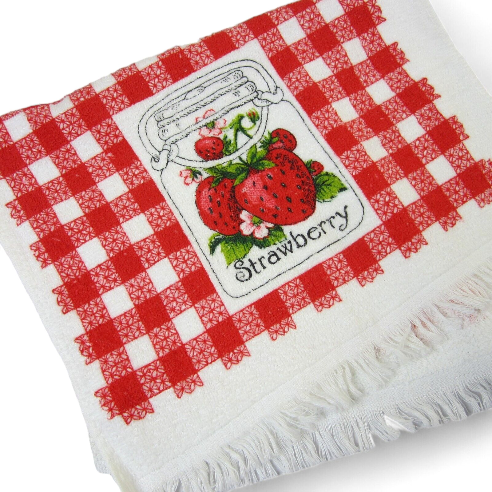 Vintage 70s Kitchen Towel Strawberries Fruit Terrycloth Made USA KMart NOS
