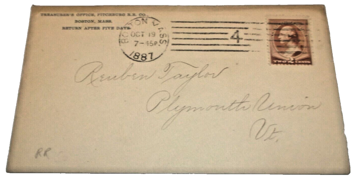 OCTOBER 1887 FITCHBURG RAILROAD USED COMPANY ENVELOPE B&M