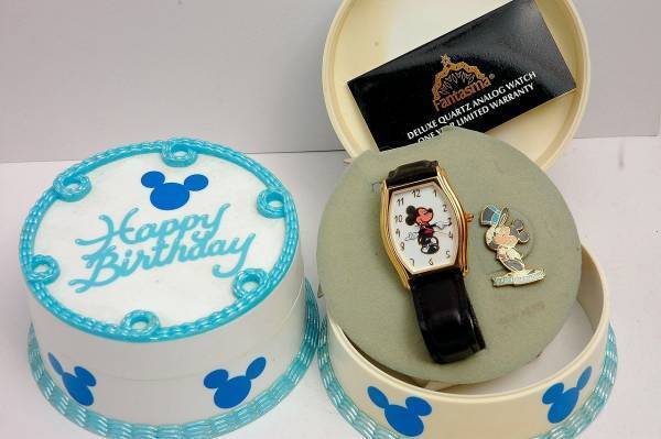 RETRO DISNEY Instant Unused 47  Reprint Mickey Mouse Birthday Cake Watch
