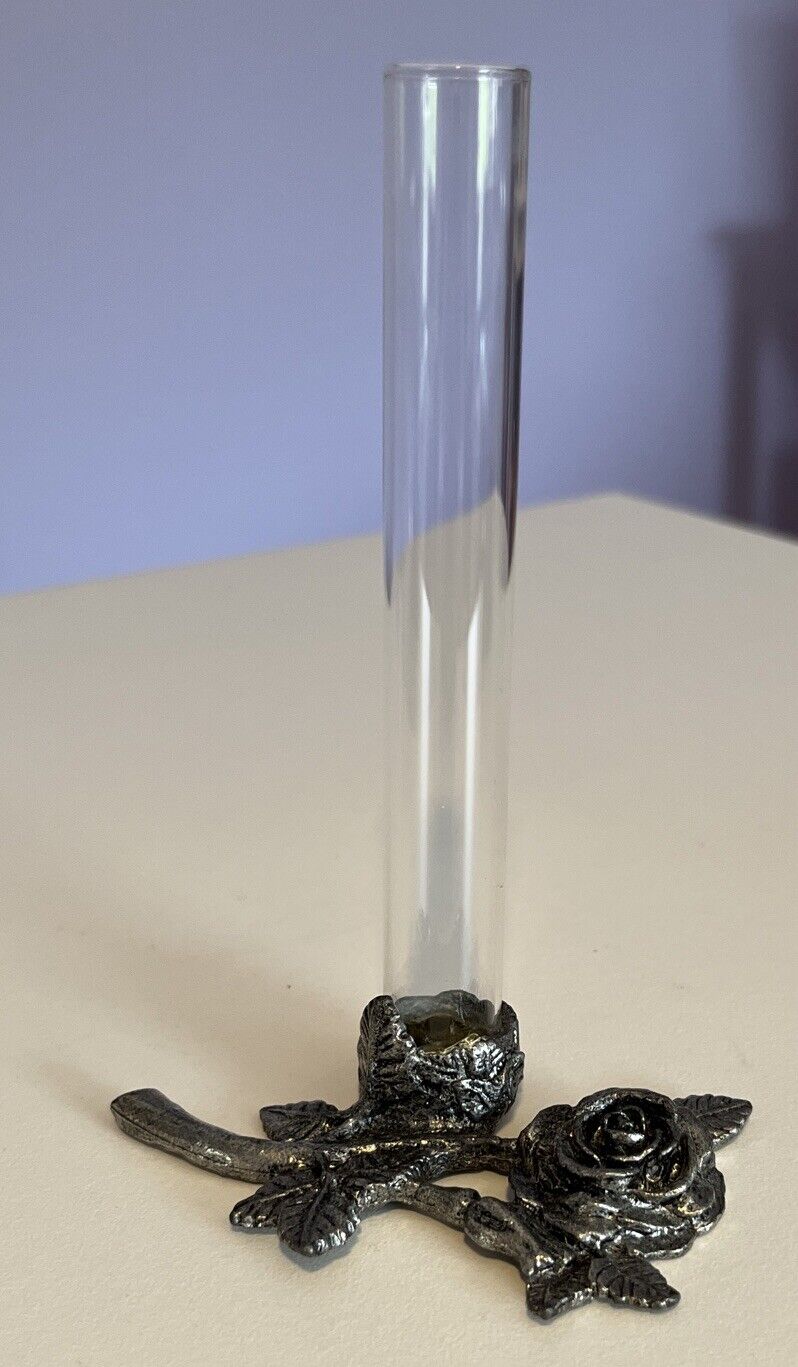 Pewter Rose & Delicate Glass Bud Vase