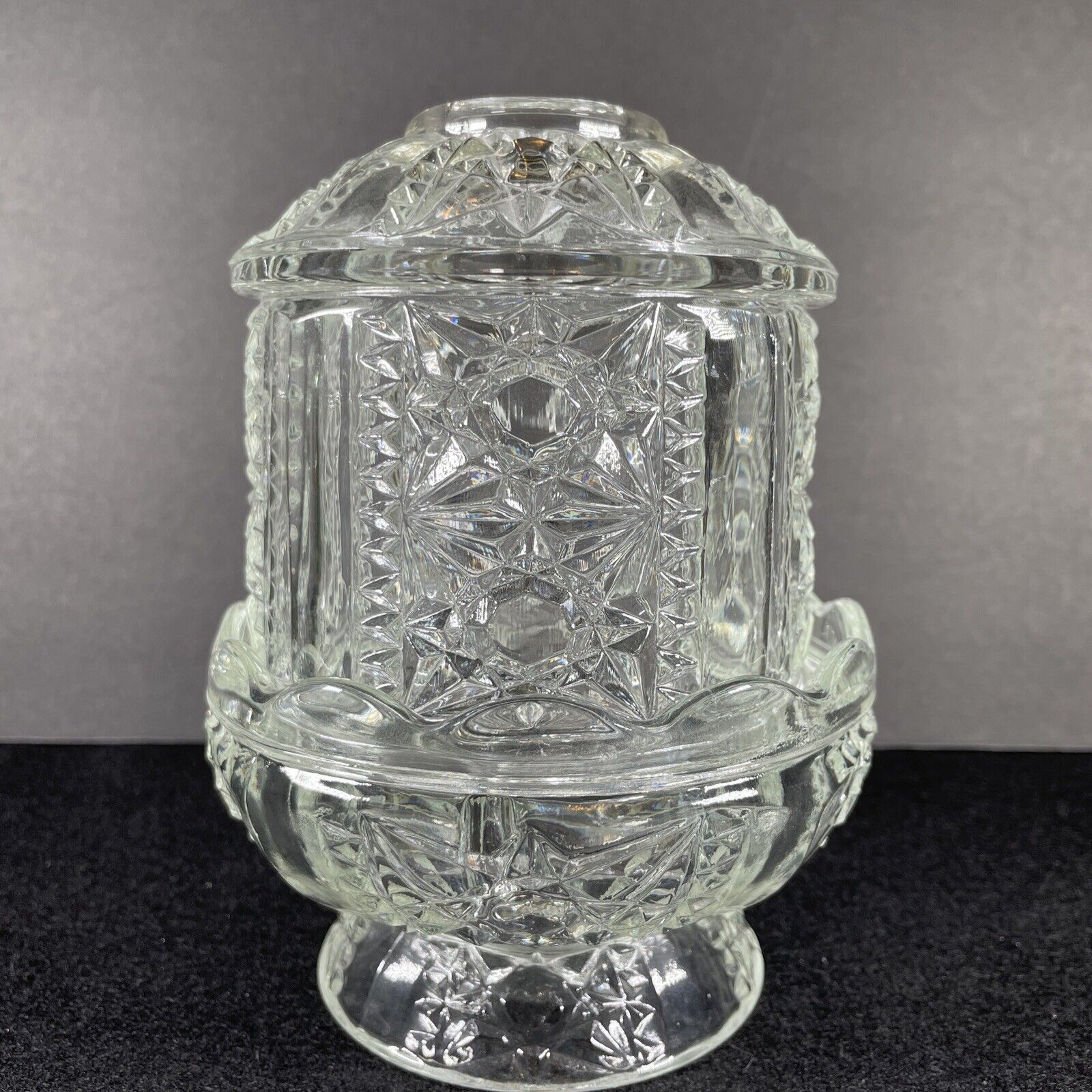 Vintage Indiana Glass 2 Piece Clear Stars and Bars Fairy Lamp 