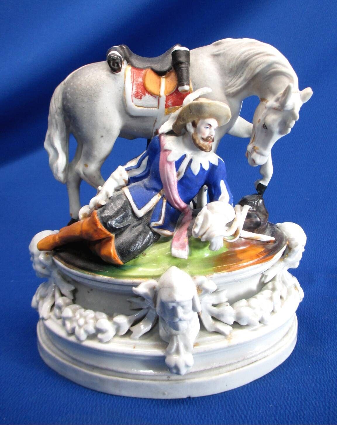 ANTIQUE CA 1820'S FRENCH FIGURAL  INK WELL CAVALIER & HORSE RESTING