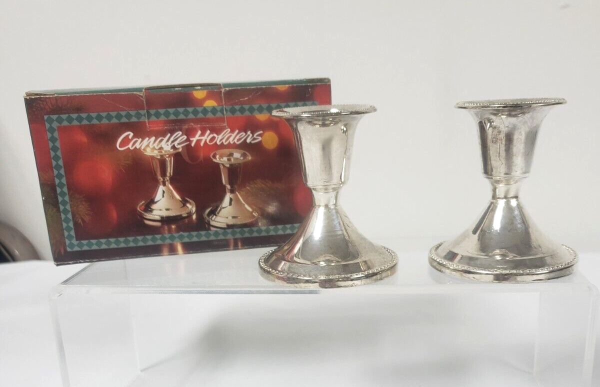 Vintage Silver Plate Candle Holders Set 2 Candlesticks In Box Dayton Hudson