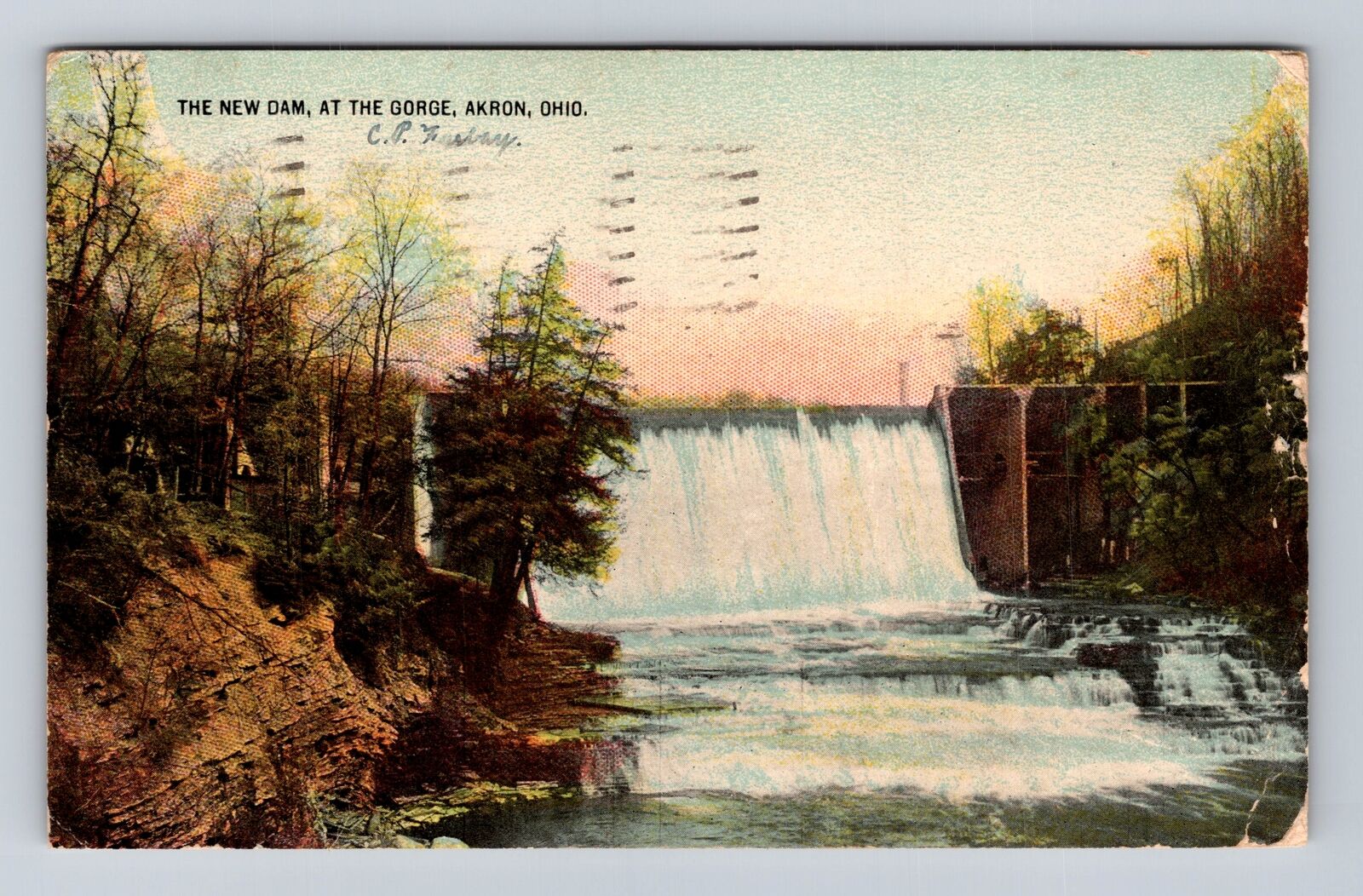 Akron OH-Ohio, New Dam At The Gorge, Antique, Vintage c1913 Souvenir Postcard