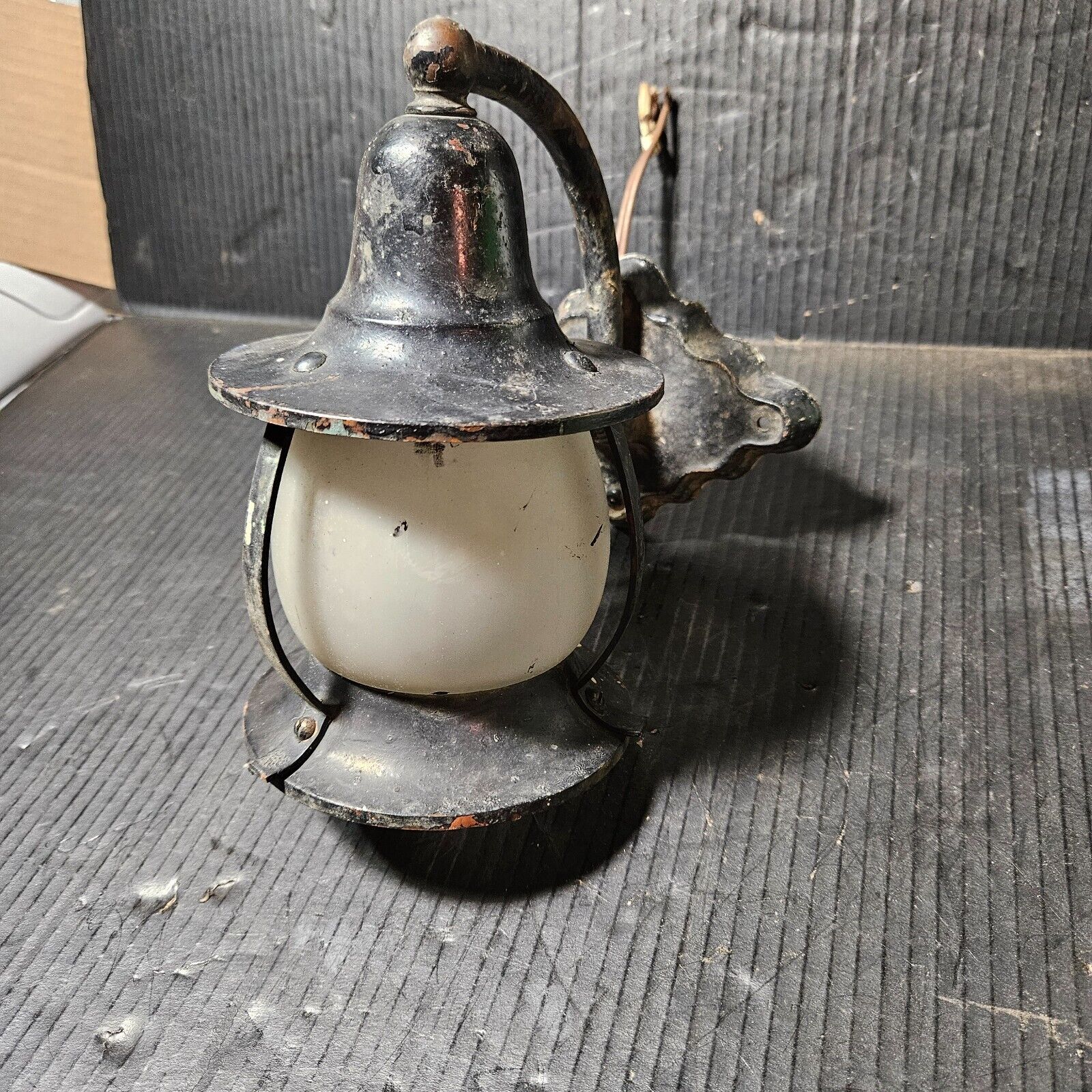 Antique Copper,Brass  & frosted glass Cottage Porch Sconce Lantern vintage