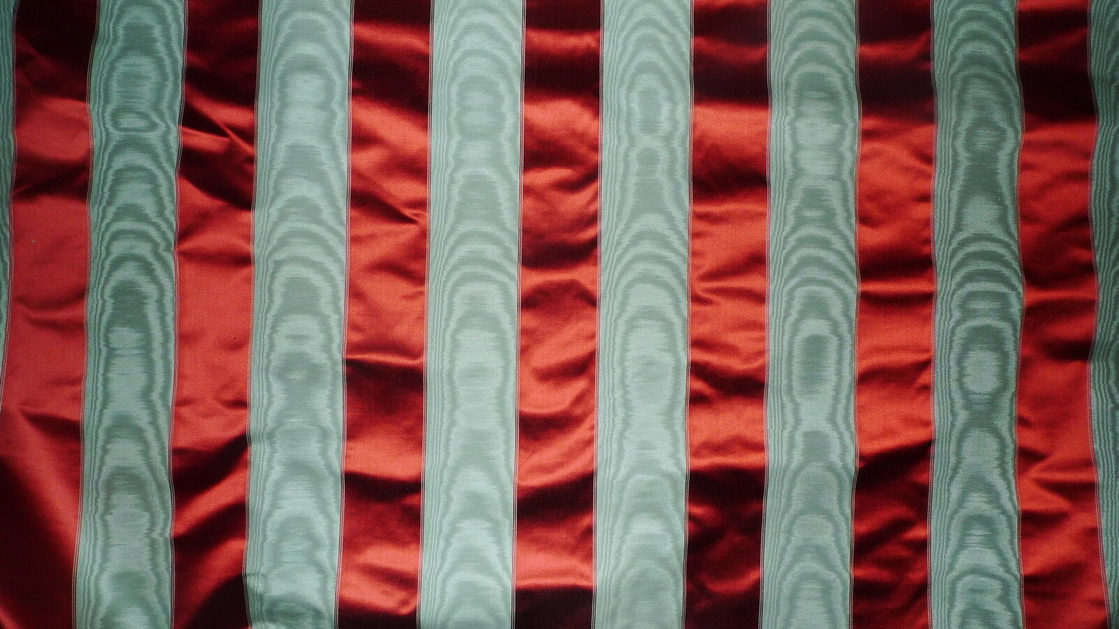 CLAREMONT Cinq Mars Stripe Silk Cotton Moire Red Silver Grey  9+ yards New
