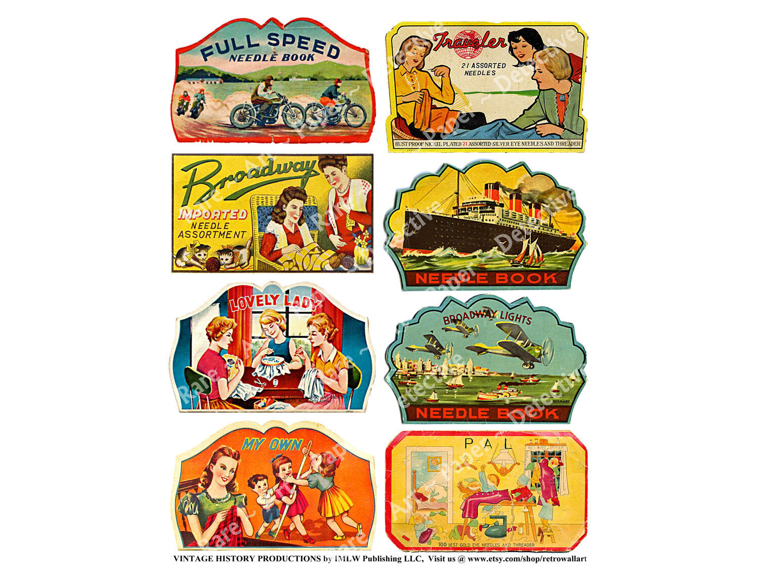 Needle Book Sewing Labels, 1 Sticker Sheet, Vintage Advertising Reproductions