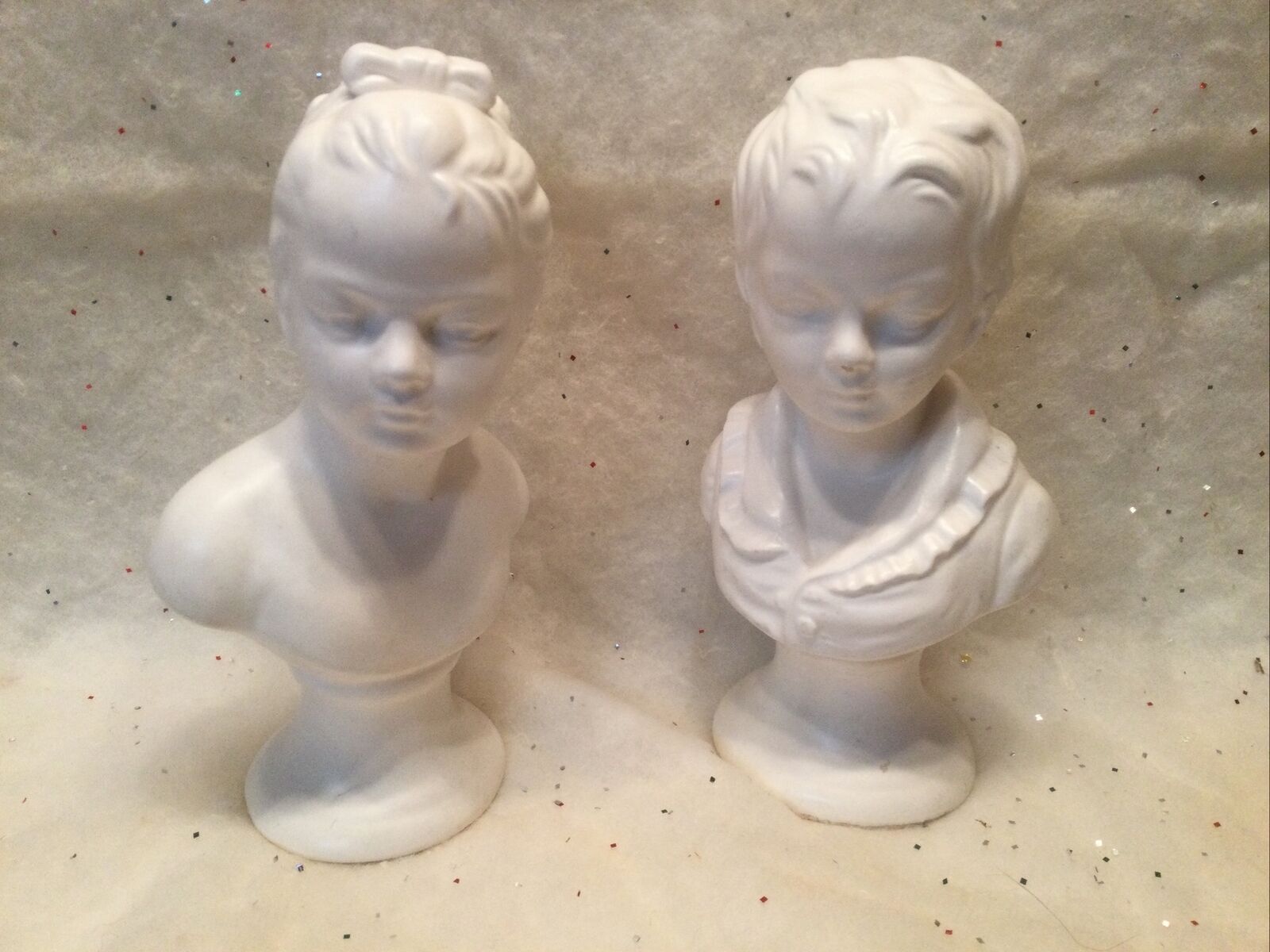 Vintage Napcoware Japan Bisque Porcelain Boy & Girl Bust/Statue Figurines READ