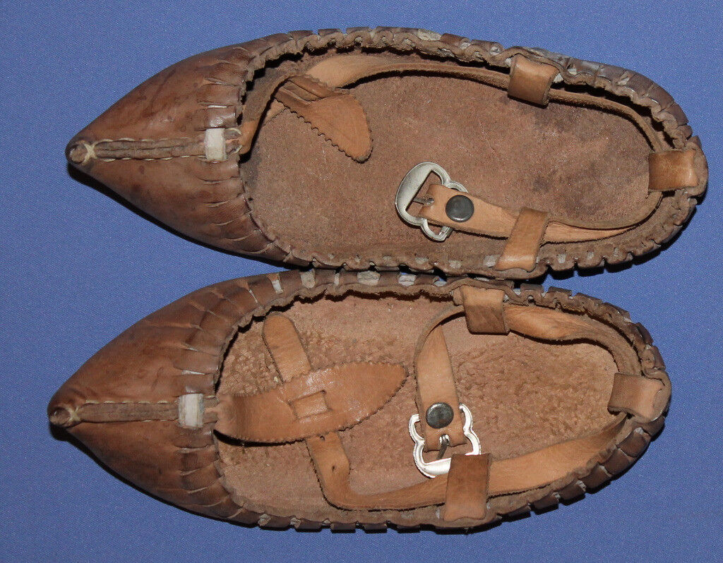 Antique Hand Made Folk Child's Leather Slippers