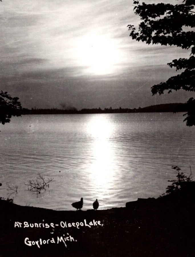 c1949 RPPC Beautiful Lake Otsego At Sunrise GAYLORD Michigan MI VINTAGE Postcard