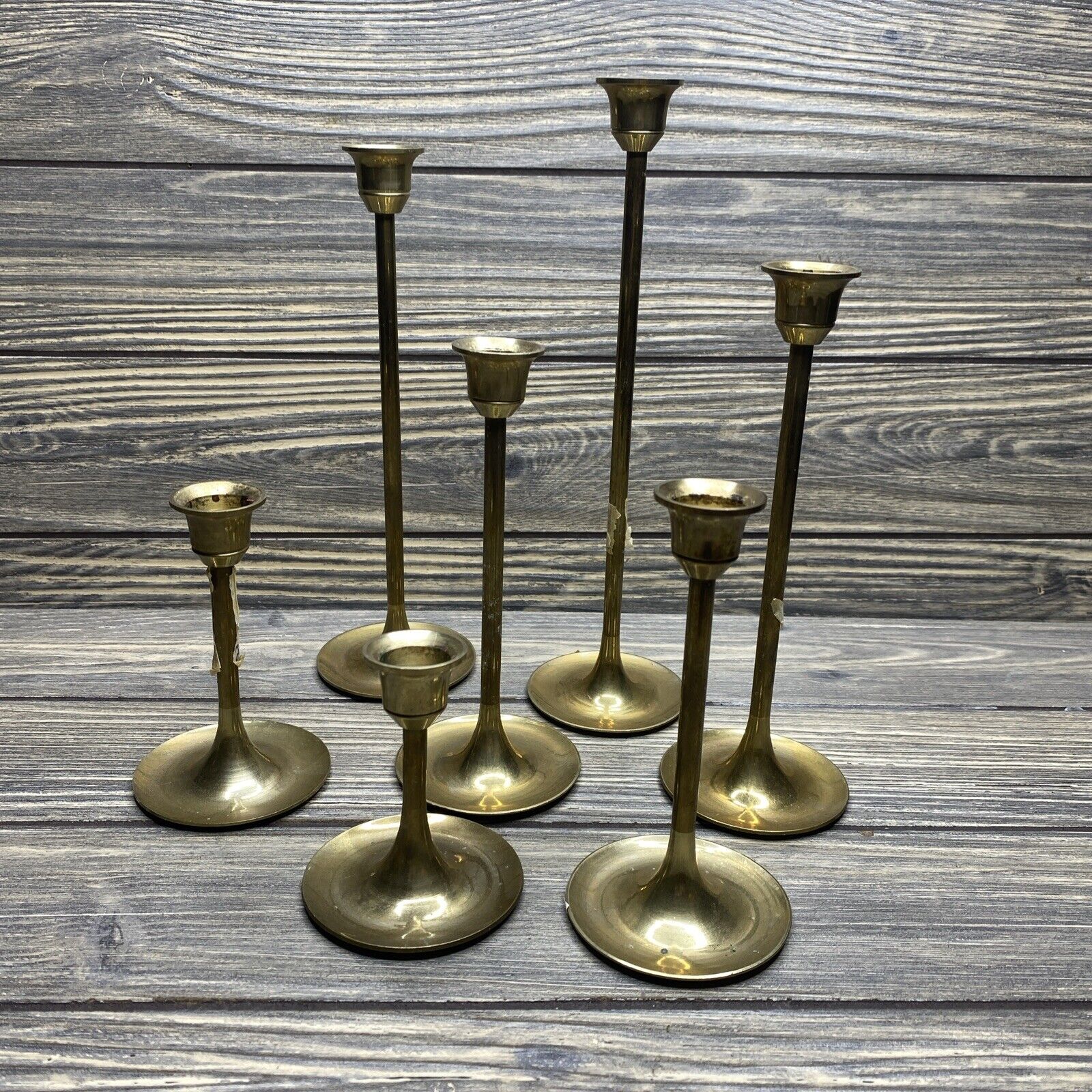 Vtg Interpur Brass Gold Metal Candlestick Holders 9-3” Lot of 7 Made In Taiwan