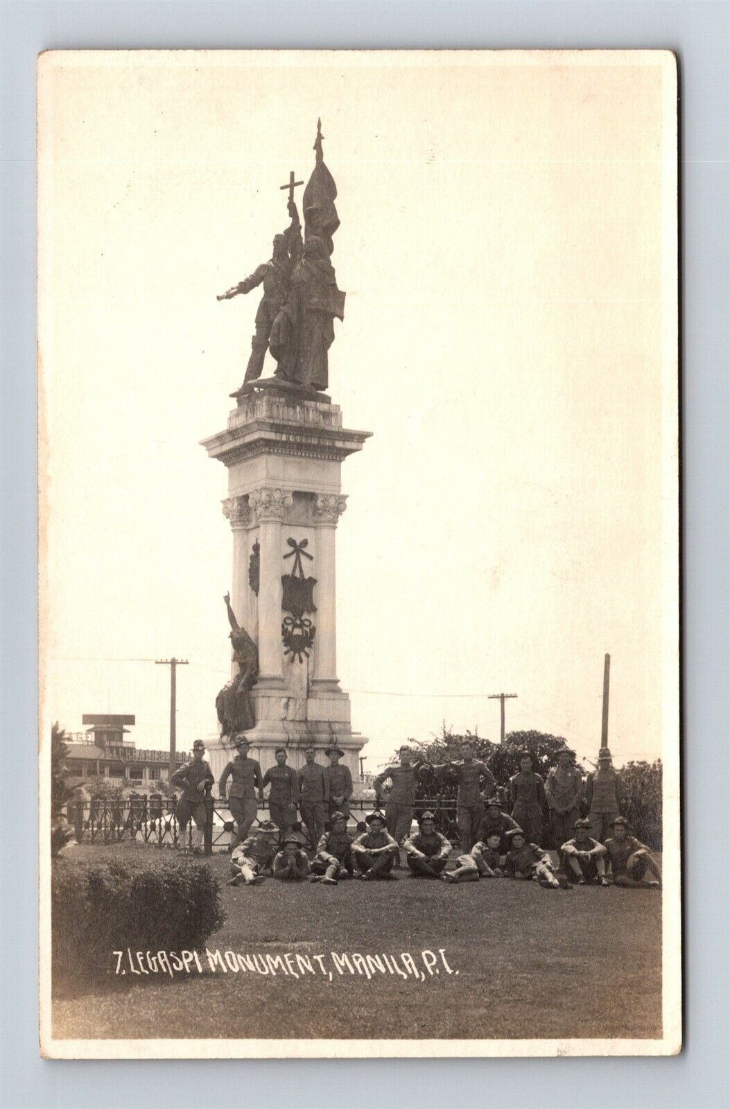 Postcard Manila PI Philippine Islands US Soldiers Legaspi Monument RPPC T25