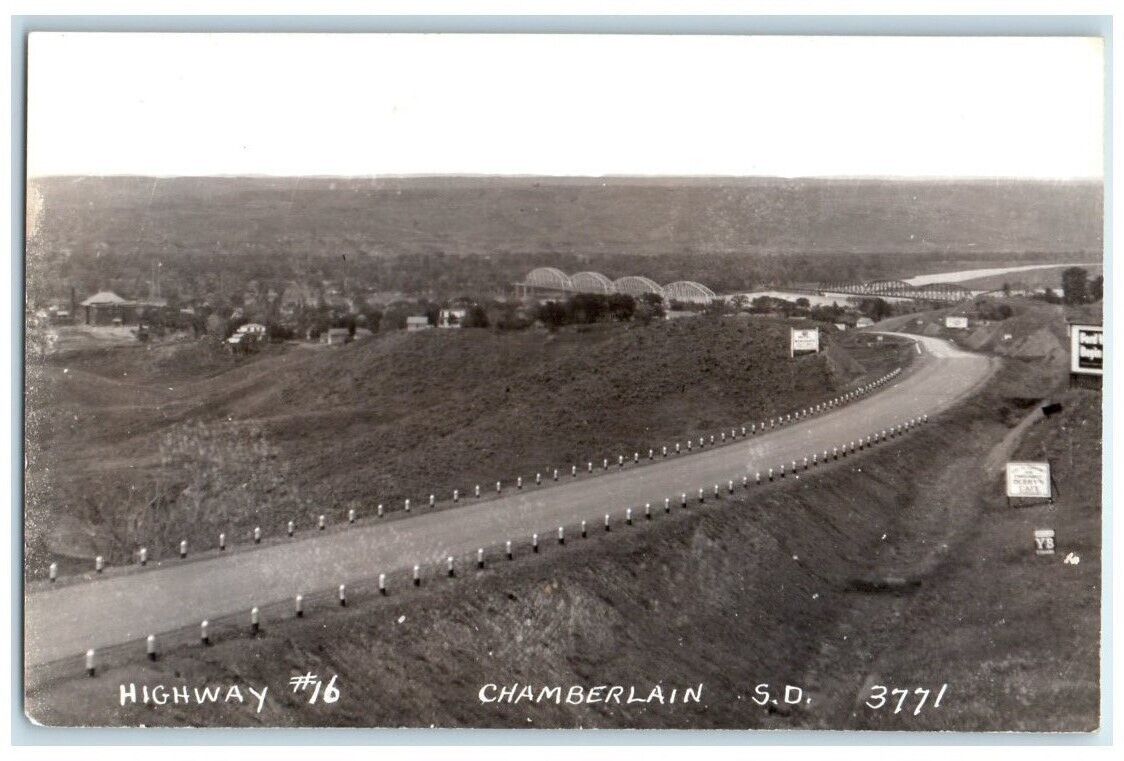 c1940's Highway 16 Derby's Cafe Sign Chamberlain SD RPPC Photo Postcard