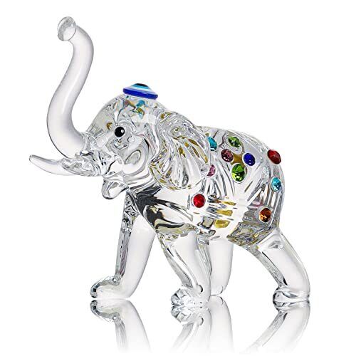 Crystal Elephant Statu Glass Elephant Figurines With Trunk Up Art Glass Animal S
