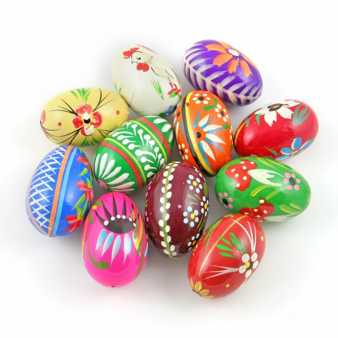 Easter Hand-painted Wooden Eggs (Pisanki), Set of 7