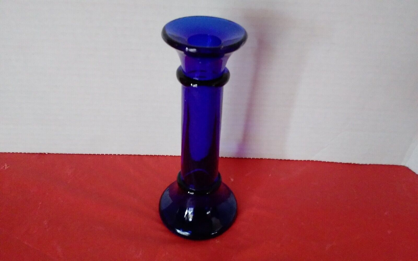 Vintage MCM Cobalt Blue Glass Pillar Column Candlestick Holder Vase 7\