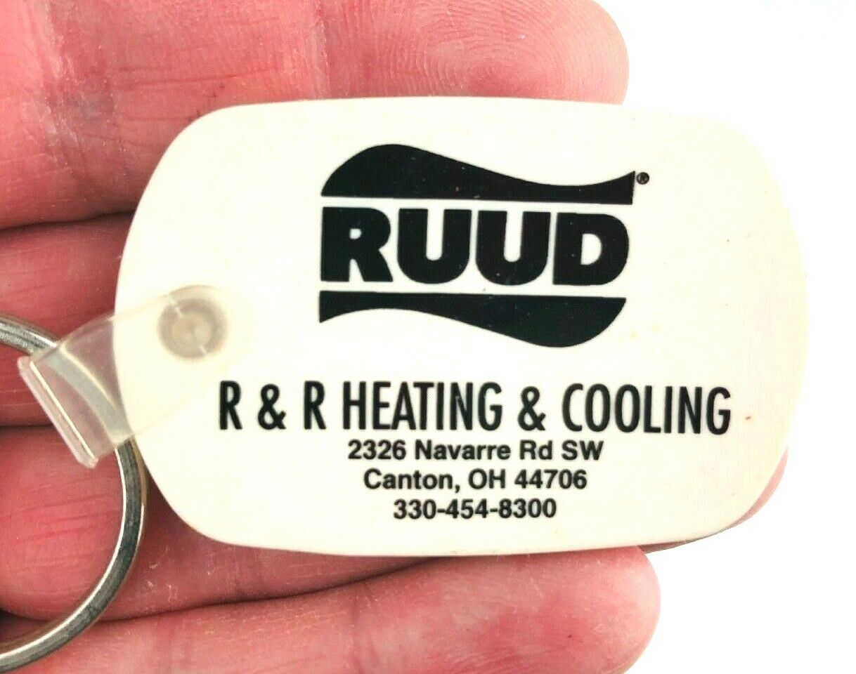 Ruud R&R Heating Cooling Keychain Vintage Canton Ohio HVAC Navarre   *Qc17