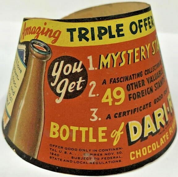  1940\'s Rare Dari-Rich Chocolate Milk Bottle Collar & Collectible Stamps Offer