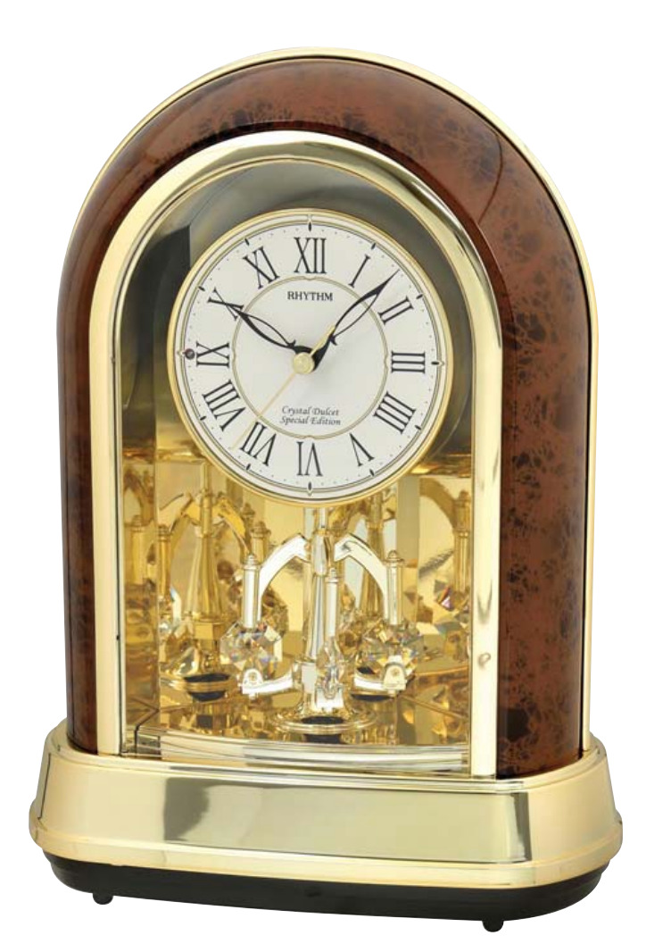 NEW RHYTHM Crystal Dulcet (Woodgrain) RARE Musical Table Mantel Clock 4RH786WT23