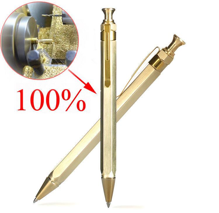 1PC Brass Handmade Hexagonal Press Pen Outdoor Pocket Write Pen Ballpoint EDC