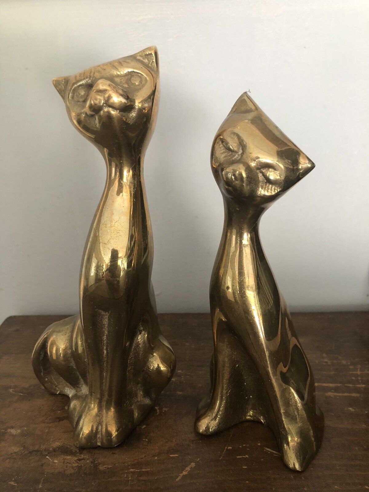 2 Vintage Brass Siamese Cat Brass Figurines