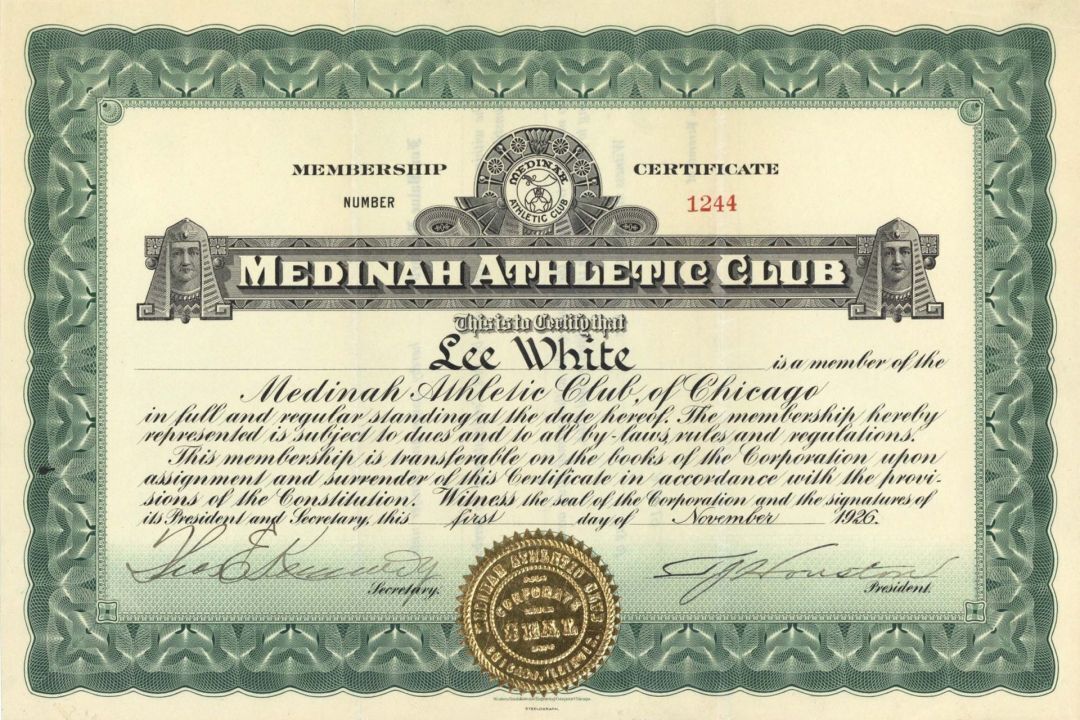 Medinah Athletic Club - Sports Membership Certificate - Sports Stocks & Bonds