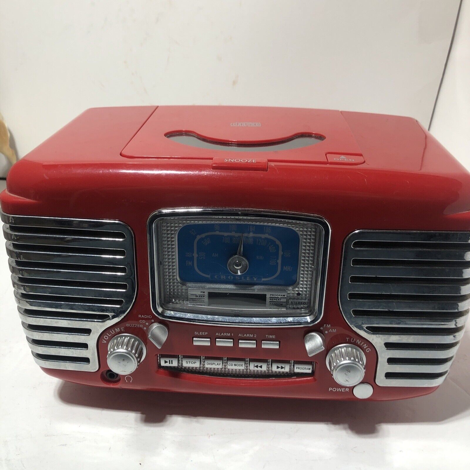 Vintage Crosley Radio/ CD Player/ Alarm Clock Retro Red AM-FM CD Does Not Work