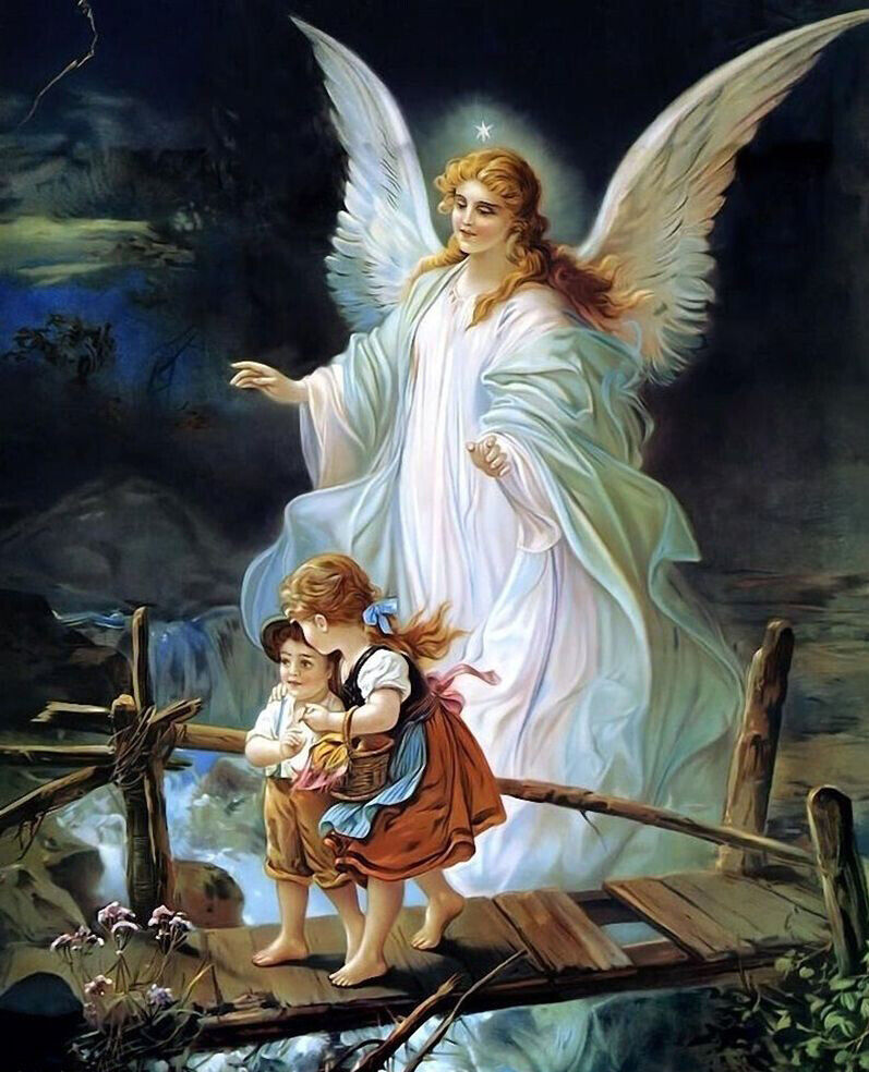 GUARDIAN ANGEL WITH CHILDREN 8X10 PHOTO PICTURE CHRISTIAN ART