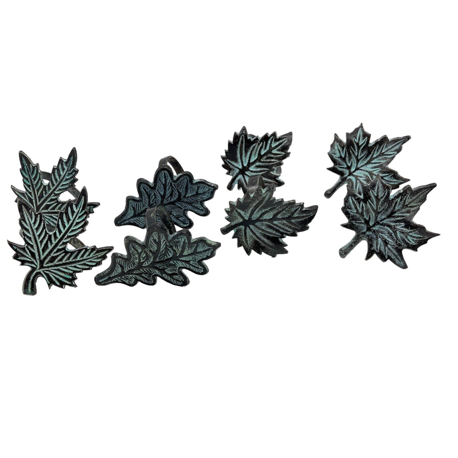 Napkin Rings Wrought Iron Leaf Set of 8 Faux Aged Verdigris Retro Table Setting